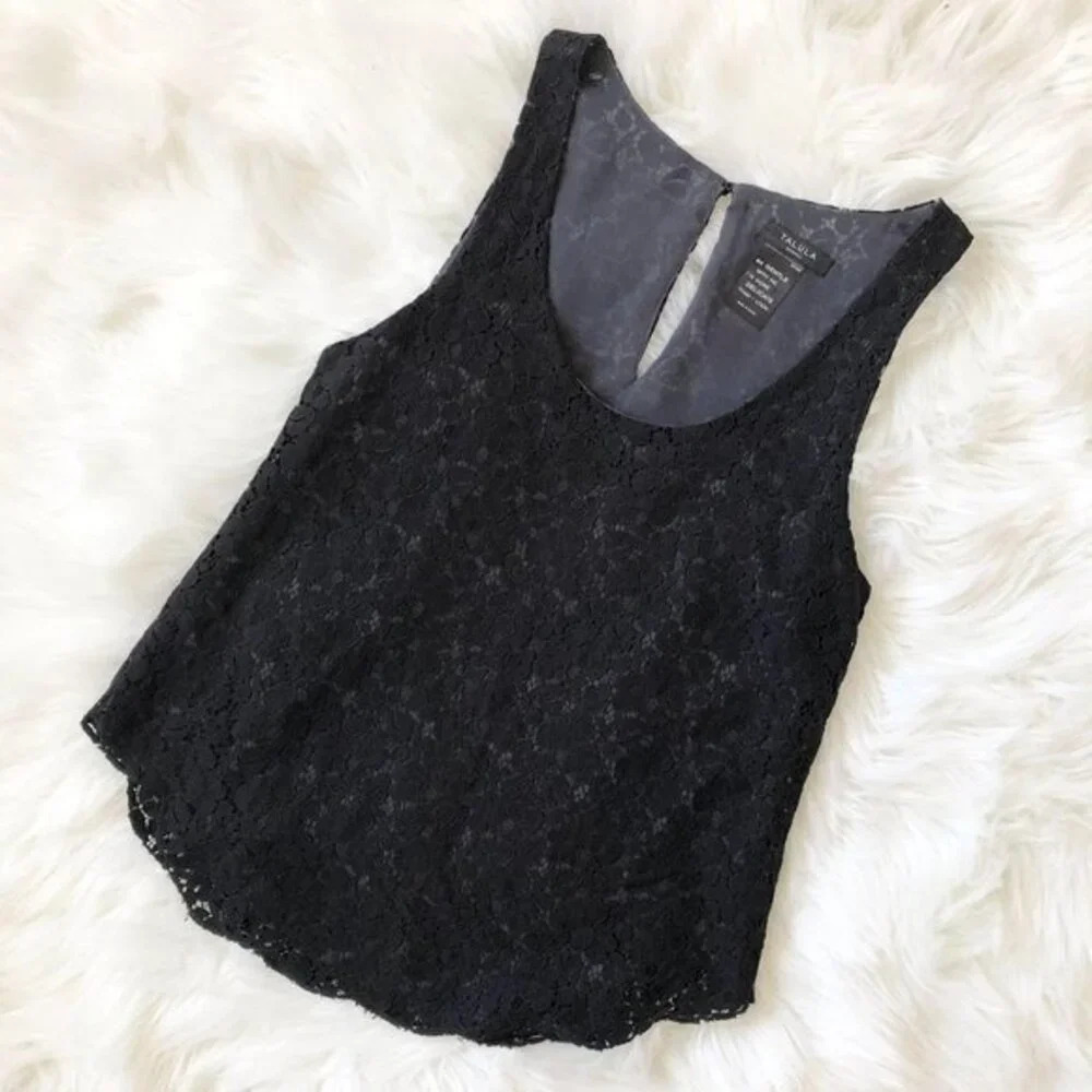 Talula Black & Gray Lace Sleeveless Top XS